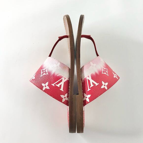 Louis Vuitton Escale Palma Degrade Red LV Monogram Thong Flats Sandals 37 - Picture 6 of 11